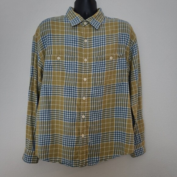 American Eagle Shirt Large Yellow Plaid Flannel Shacket Casual Cozy Fall - Picture 1 of 10